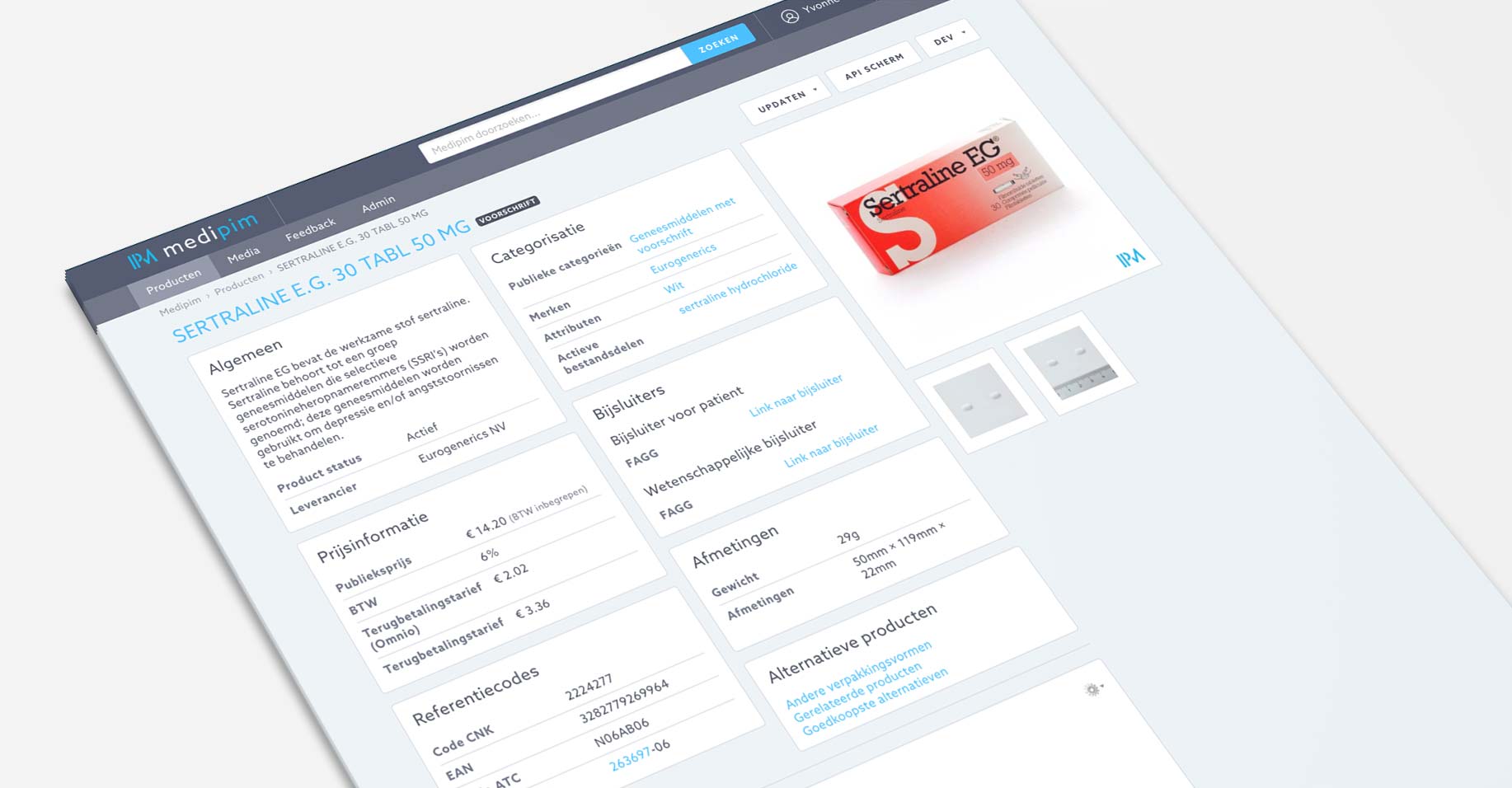 Medipim - Custom website - Product Information Management - PIM